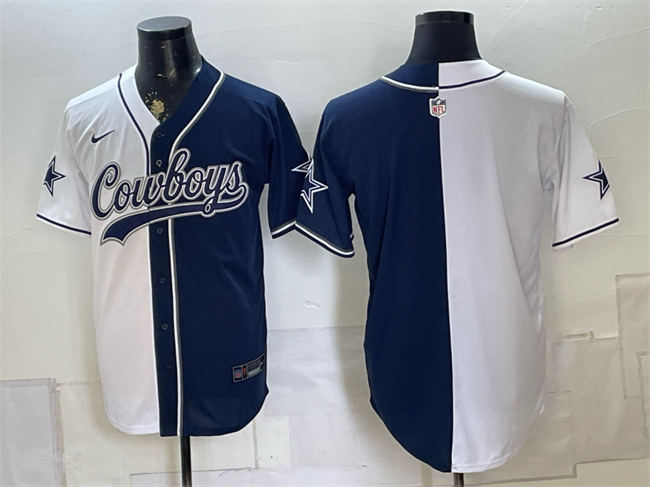 Men's Dallas Cowboys Blank White Navy Split Stitched Jersey 004