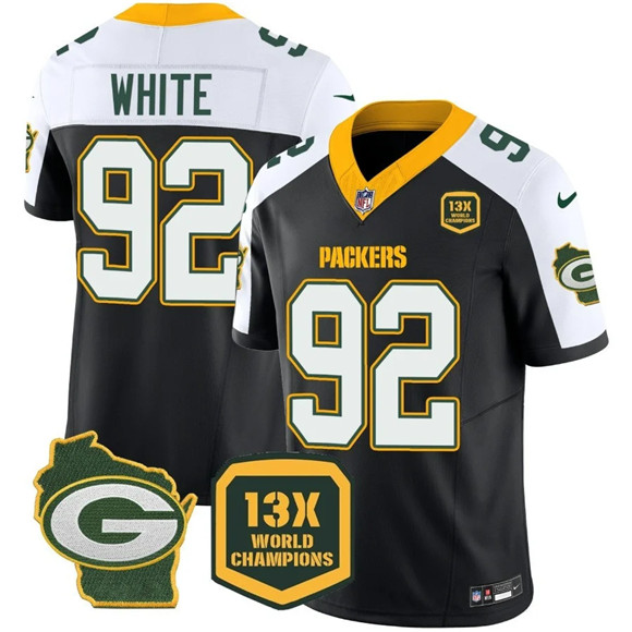 Men's Green Bay Packers #92 Reggie white Black White 2023 F.U.S.E. Home Patch 13 Time World Champions Vapor Untouchable Limited Stitched Football Jersey Men's Green Bay Packers #92 Reggie white Black White 2023 F.U.S.E. Home Patch 13 Time World Champions Vapor Untouchable Limited Stitched Football Jersey