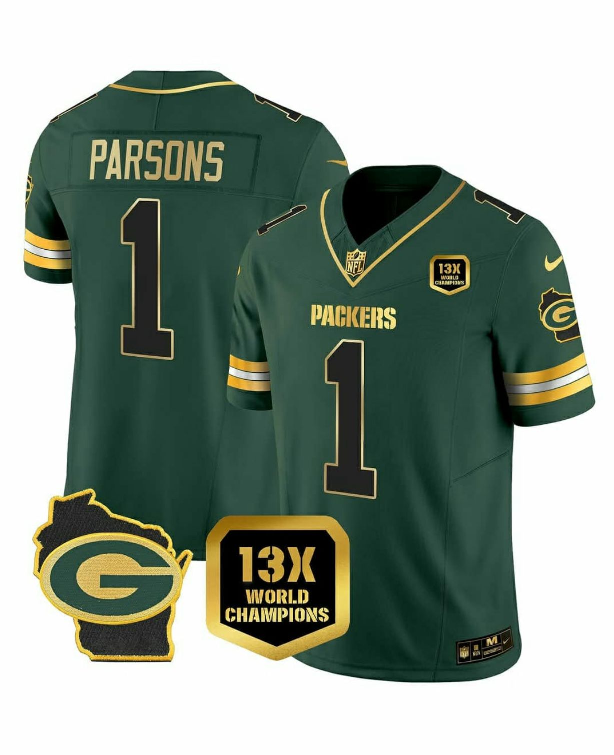 Men's Green Bay Packers #1 Micah Parsons Green 2025 F.U.S.E. Champions Patch and G Patch Vapor Untouchable Limited Stitched Football Jersey Men's Green Bay Packers #1 Micah Parsons Green 2025 F.U.S.E. Champions Patch and G Patch Vapor Untouchable Limited Stitched Football Jersey