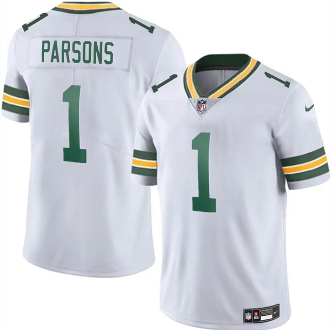 Men's Green Bay Packers #1 Micah Parsons White 2025 Vapor Untouchable Limited Stitched Football Jersey Men's Green Bay Packers #1 Micah Parsons White 2025 Vapor Untouchable Limited Stitched Football Jersey