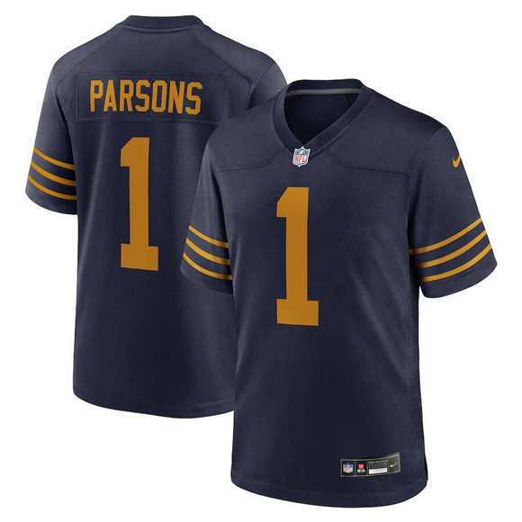 Men's Green Bay Packers #1 Micah Parsons Navy The 1923 Classic Football Stitched Game Jersey Men's Green Bay Packers #1 Micah Parsons Navy The 1923 Classic Football Stitched Game Jersey