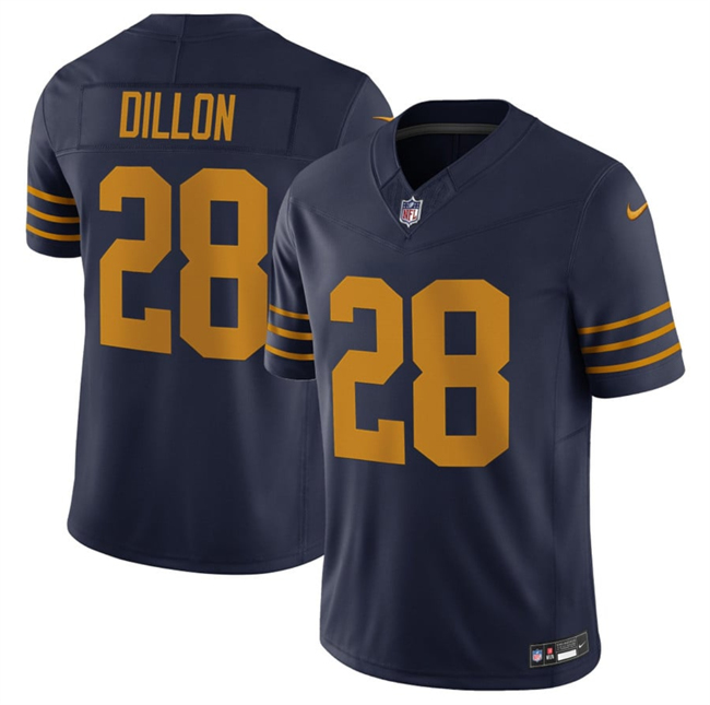 Men's Green Bay Packers #28 A. J. Dillon Navy The 1923 Classic Vapor F.U.S.E. Limited Stitched Football Jersey Men's Green Bay Packers #28 A. J. Dillon Navy The 1923 Classic Vapor F.U.S.E. Limited Stitched Football Jersey
