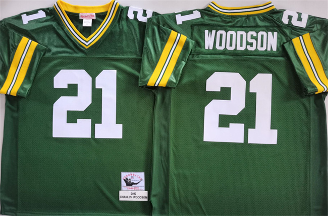 Men's Green Bay Packers #21 Charles Woodson Green Throwback Stitched Football Jersey Men's Green Bay Packers #21 Charles Woodson Green Throwback Stitched Football Jersey