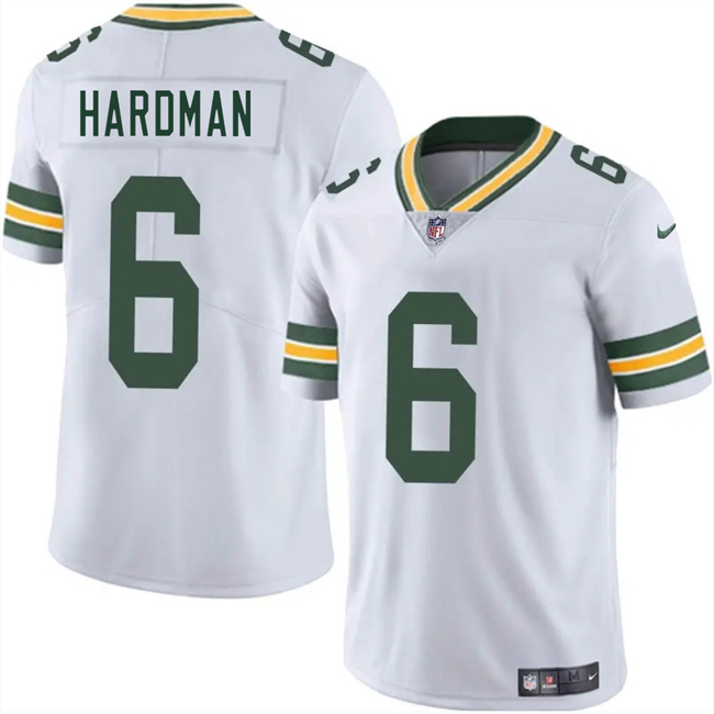 Men's Green Bay Packers #6 Mecole Hardman White 2025 Vapor Untouchable Limited Stitched Jersey Men's Green Bay Packers #6 Mecole Hardman White 2025 Vapor Untouchable Limited Stitched Jersey