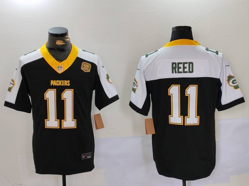 Men's Green Bay Packers #11 Jayden Reed BlackWhite 2024 F.U.S.E. Home Patch 13 Time World Champions Vapor Untouchable Limited Stitched Jersey 3 Men's Green Bay Packers #11 Jayden Reed BlackWhite 2024 F.U.S.E. Home Patch 13 Time World Champions Vapor Untouchable Limited Stitched Jersey 3