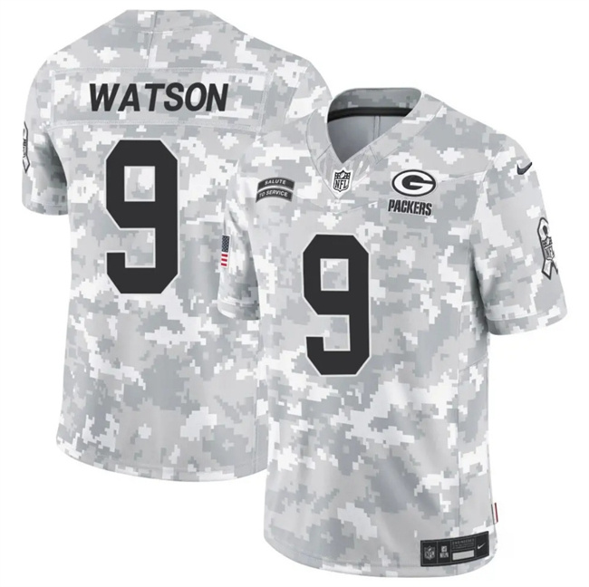 Men's Green Bay Packers #9 Christian Watson 2024 F.U.S.E Arctic Camo Salute To Service Limited Stitched Football Jersey Men's Green Bay Packers #9 Christian Watson 2024 F.U.S.E Arctic Camo Salute To Service Limited Stitched Football Jersey