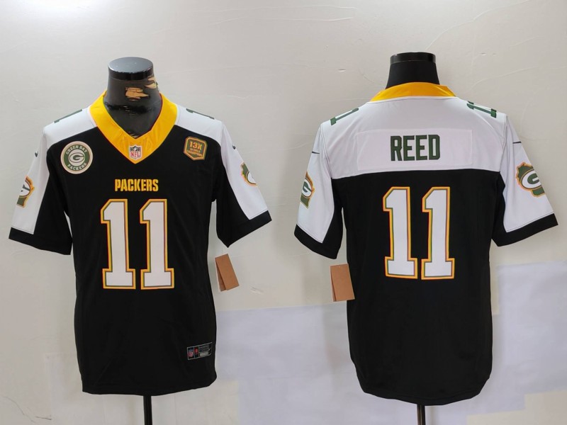 Men's Green Bay Packers #11 Jayden Reed Black White 2024 F.U.S.E. Home Patch 13 Time World Champions Vapor Untouchable Limited Stitched Jersey 1 Men's Green Bay Packers #11 Jayden Reed Black White 2024 F.U.S.E. Home Patch 13 Time World Champions Vapor Untouchable Limited Stitched Jersey 1