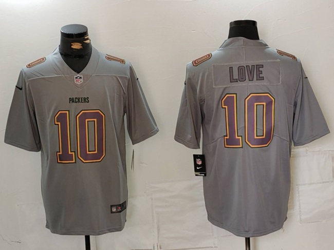 Men's Green Bay Packers #10 Jordan Love Grey Atmosphere Fashion Stitched Football Jersey Men's Green Bay Packers #10 Jordan Love Grey Atmosphere Fashion Stitched Football Jersey