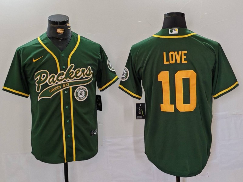Men's Green Bay Packers #10 Jordan Love Green Cool Base Stitched Baseball Jersey 1 Men's Green Bay Packers #10 Jordan Love Green Cool Base Stitched Baseball Jersey 1