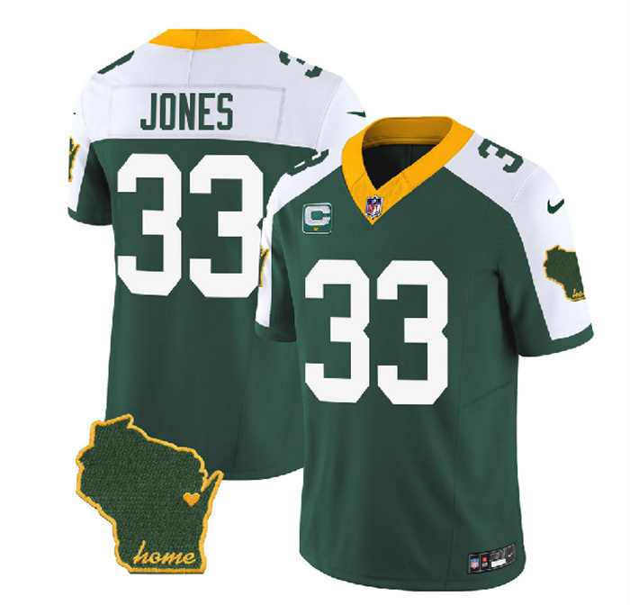 Men's Green Bay Packers #33 Aaron Jones Green White 2023 F.U.S.E. Home Patch And 1-Star C Patch Vapor Untouchable Limited Stitched Jersey Men's Green Bay Packers #33 Aaron Jones Green White 2023 F.U.S.E. Home Patch And 1-Star C Patch Vapor Untouchable Limited Stitched Jersey