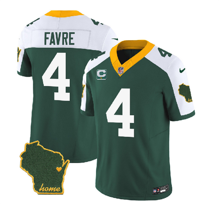Men's Green Bay Packers #4 Brett Favre Green White 2023 F.U.S.E. Home Patch And 1-Star C Patch Vapor Untouchable Limited Stitched Jersey Men's Green Bay Packers #4 Brett Favre Green White 2023 F.U.S.E. Home Patch And 1-Star C Patch Vapor Untouchable Limited Stitched Jersey