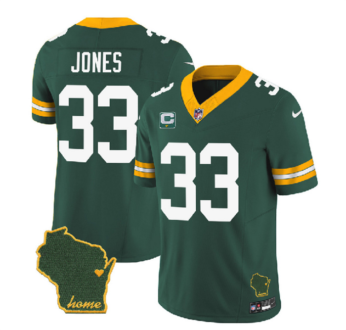 Men's Green Bay Packers #33 Aaron Jones Green 2023 F.U.S.E. Home Patch And 1-Star C Patch Vapor Untouchable Limited Stitched Jersey Men's Green Bay Packers #33 Aaron Jones Green 2023 F.U.S.E. Home Patch And 1-Star C Patch Vapor Untouchable Limited Stitched Jersey
