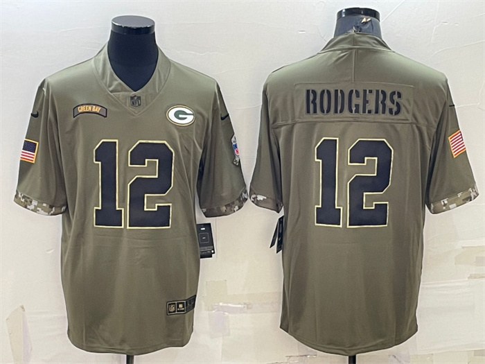Men's Green Bay Packers #12 Aaron Rodgers Olive 2022 Salute To Service Limited Stitched Jersey Men's Green Bay Packers #12 Aaron Rodgers Olive 2022 Salute To Service Limited Stitched Jersey