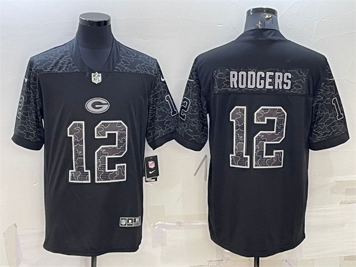 Men's Green Bay Packers #12 Aaron Rodgers Black Reflective Limited Stitched Football Jersey Men's Green Bay Packers #12 Aaron Rodgers Black Reflective Limited Stitched Football Jersey