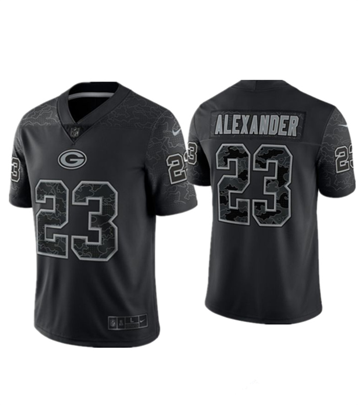 Men's Green Bay Packers #23 Jaire Alexander Black Reflective Limited Stitched Football Jersey Men's Green Bay Packers #23 Jaire Alexander Black Reflective Limited Stitched Football Jersey