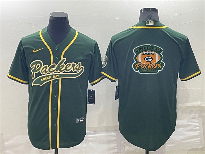 Men's Green Bay Packers Green Team Big Logo With Patch Cool Base Stitched Baseball Jersey Men's Green Bay Packers Green Team Big Logo With Patch Cool Base Stitched Baseball Jersey