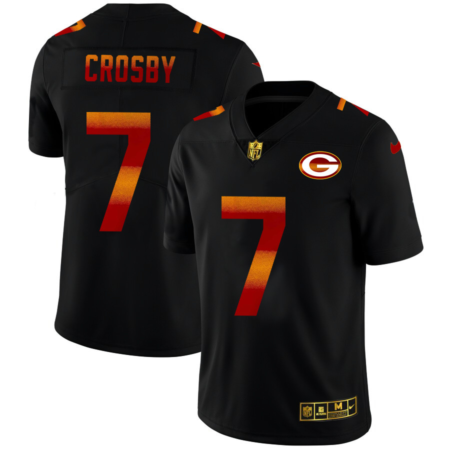 Green Bay Packers #7 Mason Crosby Men's Black Nike Red Orange Stripe Vapor Limited NFL Jersey Green Bay Packers #7 Mason Crosby Men's Black Nike Red Orange Stripe Vapor Limited NFL Jersey