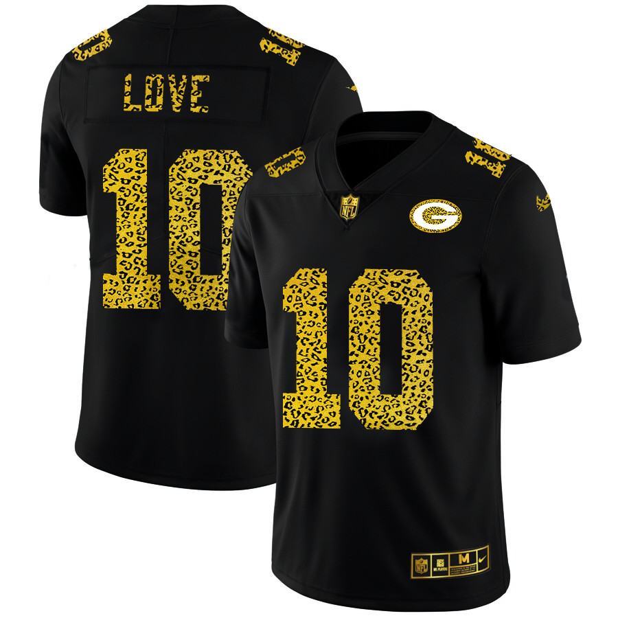 Green Bay Packers #10 Jordan Love Men's Nike Leopard Print Fashion Vapor Limited NFL Jersey Black Green Bay Packers #10 Jordan Love Men's Nike Leopard Print Fashion Vapor Limited NFL Jersey Black