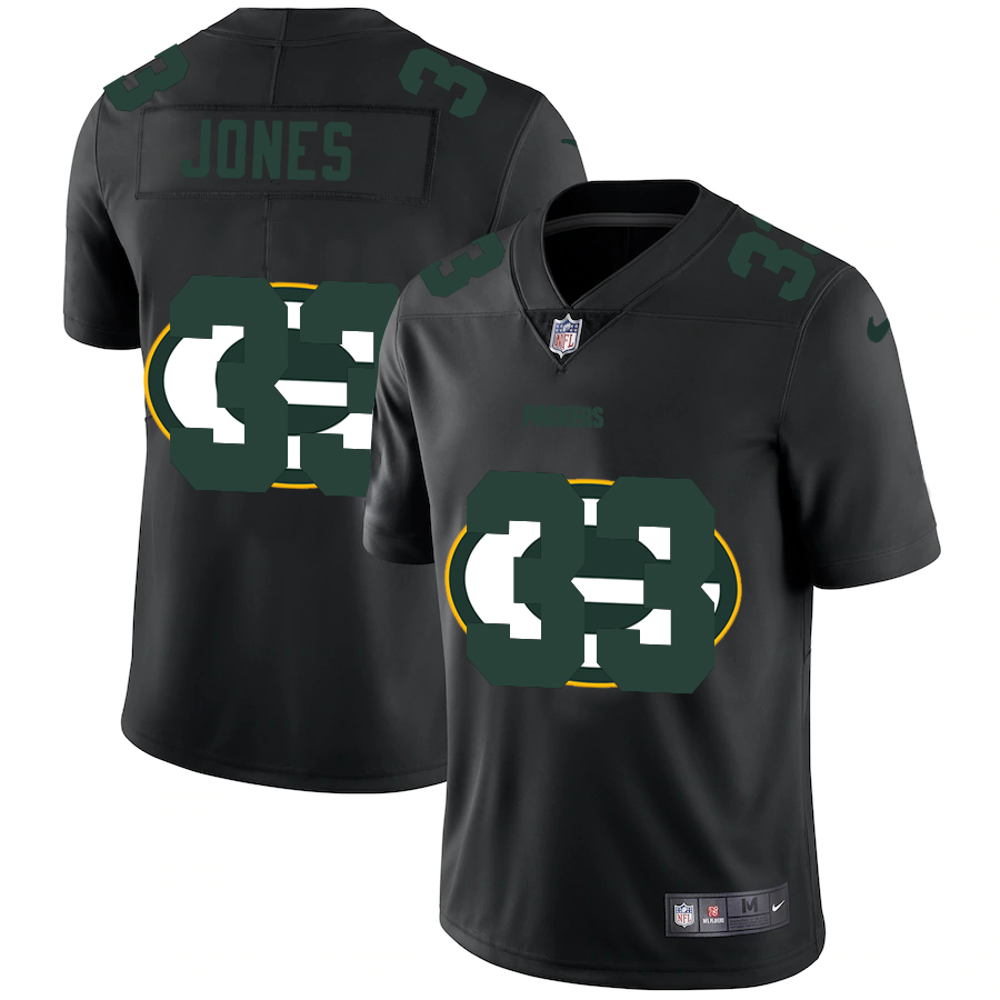 Green Bay Packers #33 Aaron Jones Men's Nike Team Logo Dual Overlap Limited NFL Jersey Black Green Bay Packers #33 Aaron Jones Men's Nike Team Logo Dual Overlap Limited NFL Jersey Black