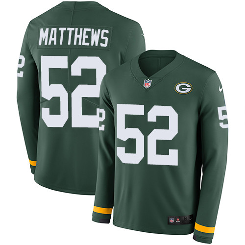Nike Packers #52 Clay Matthews Green Team Color Men's Stitched NFL Limited Therma Long Sleeve Jersey Nike Packers #52 Clay Matthews Green Team Color Men's Stitched NFL Limited Therma Long Sleeve Jersey