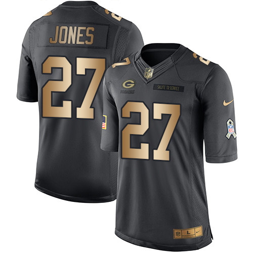 Nike Packers #27 Josh Jones Black Men's Stitched NFL Limited Gold Salute To Service Jersey Nike Packers #27 Josh Jones Black Men's Stitched NFL Limited Gold Salute To Service Jersey