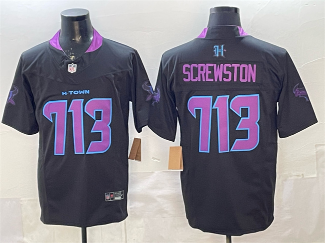 Men's Houston Texans #713 Screwston Black F.U.S.E. 2025 DJ SCREW Vapor Limited Stitched Football Jersey Men's Houston Texans #713 Screwston Black F.U.S.E. 2025 DJ SCREW Vapor Limited Stitched Football Jersey