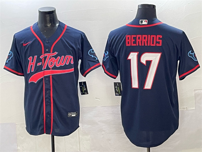 Men's Houston Texans #17 Braxton Berrios Navy With Patch Cool Base Stitched Baseball Jersey Men's Houston Texans #17 Braxton Berrios Navy With Patch Cool Base Stitched Baseball Jersey
