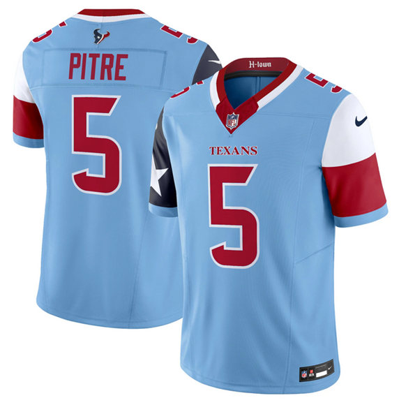 Men's Houston Texans #5 Jalen Pitre Blue 2024 F.U.S.E. V5 Limited Stitched Football Jersey Men's Houston Texans #5 Jalen Pitre Blue 2024 F.U.S.E. V5 Limited Stitched Football Jersey