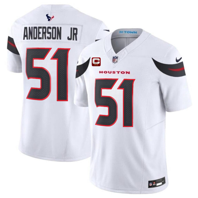 Men's Houston Texans #51 Will Anderson Jr White 2024 Vapor F.U.S.E. With 2-Star C Patch Limited Stitched Jersey Men's Houston Texans #51 Will Anderson Jr White 2024 Vapor F.U.S.E. With 2-Star C Patch Limited Stitched Jersey