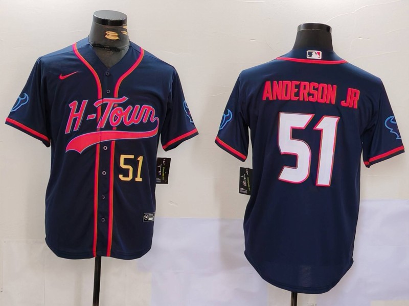 Men's Houston Texans #51 Will Anderson Jr. Navy With Patch Cool Base Stitched Baseball Jersey 1 Men's Houston Texans #51 Will Anderson Jr. Navy With Patch Cool Base Stitched Baseball Jersey 1