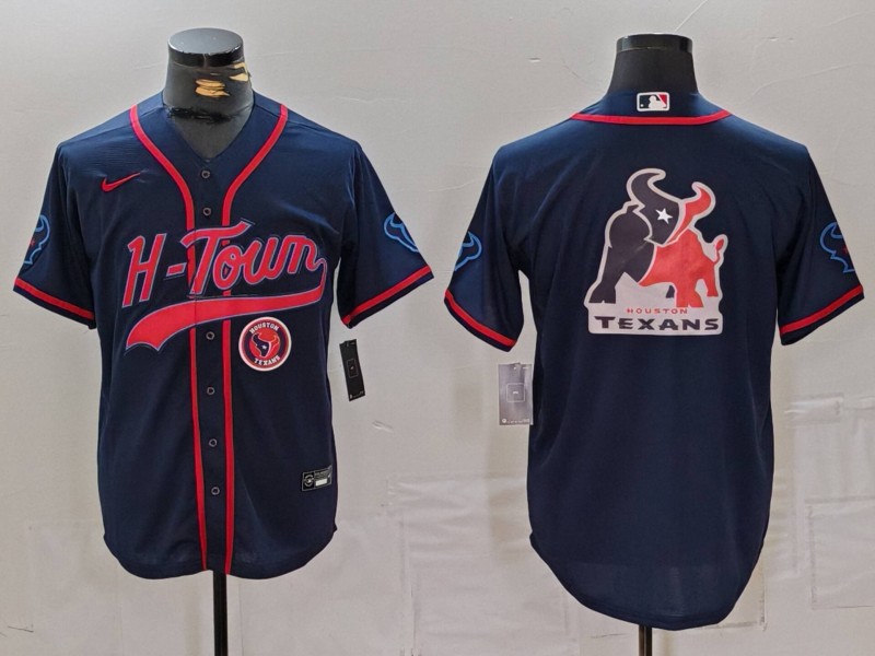 Men's Houston Texans Team Big Logo Navy With Patch Cool Base Stitched Baseball Jersey 1 Men's Houston Texans Team Big Logo Navy With Patch Cool Base Stitched Baseball Jersey 1