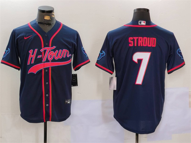 Men's Houston Texans #7 C.J. Stroud Navy With Patch Cool Base Stitched Baseball Jersey Men's Houston Texans #7 C.J. Stroud Navy With Patch Cool Base Stitched Baseball Jersey
