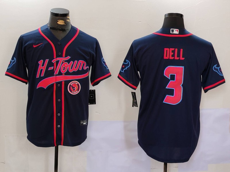 Men's Houston Texans #3 Tank Dell Navy With Patch Cool Base Stitched Baseball Jersey 2 Men's Houston Texans #3 Tank Dell Navy With Patch Cool Base Stitched Baseball Jersey 2