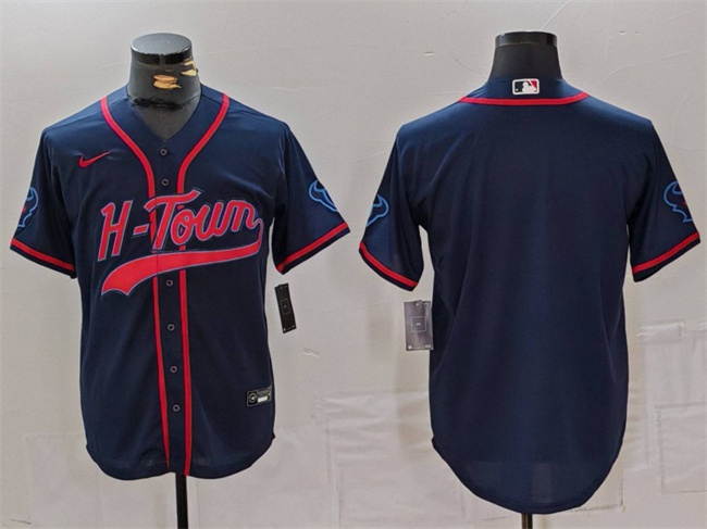 Men's Houston Texans Blank Navy With Patch Cool Base Stitched Baseball Jersey Men's Houston Texans Blank Navy With Patch Cool Base Stitched Baseball Jersey