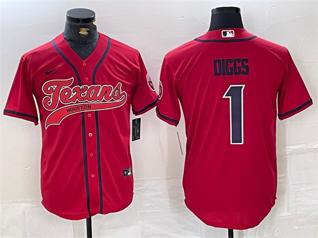 Men's Houston Texans #1 Stefon Diggs Red With Patch Cool Base Stitched Baseball Jersey Men's Houston Texans #1 Stefon Diggs Red With Patch Cool Base Stitched Baseball Jersey