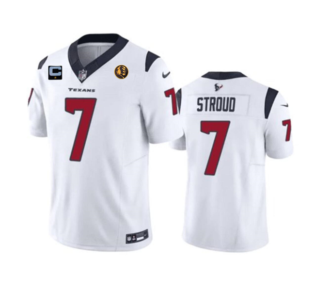Men's Houston Texans #7 C.J. Stroud White 2023 F.U.S.E. With 1-Star C Patch John Madden Patch Vapor Limited Stitched Football Jersey Men's Houston Texans #7 C.J. Stroud White 2023 F.U.S.E. With 1-Star C Patch John Madden Patch Vapor Limited Stitched Football Jersey