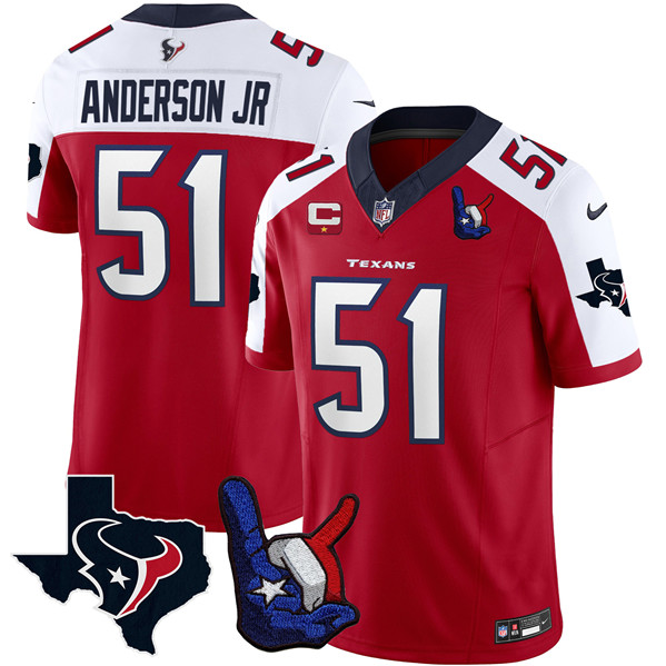 Men's Houston Texans #51 Will Anderson Jr. Red White 2023 F.U.S.E. With 1-Star C And Hand Sign Throwing Up The H Patch Vapor Untouchable Limited Stitched Football Jersey Men's Houston Texans #51 Will Anderson Jr. Red White 2023 F.U.S.E. With 1-Star C And Hand Sign Throwing Up The H Patch Vapor Untouchable Limited Stitched Football Jersey