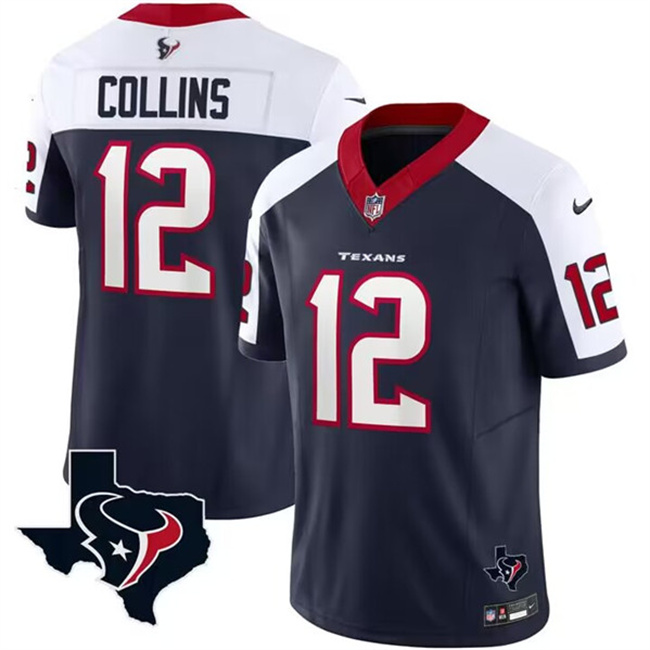 Men's Houston Texans #12 Nico Collins White Navy 2023 F.U.S.E. Vapor Untouchable Limited Stitched Football Jersey Men's Houston Texans #12 Nico Collins White Navy 2023 F.U.S.E. Vapor Untouchable Limited Stitched Football Jersey