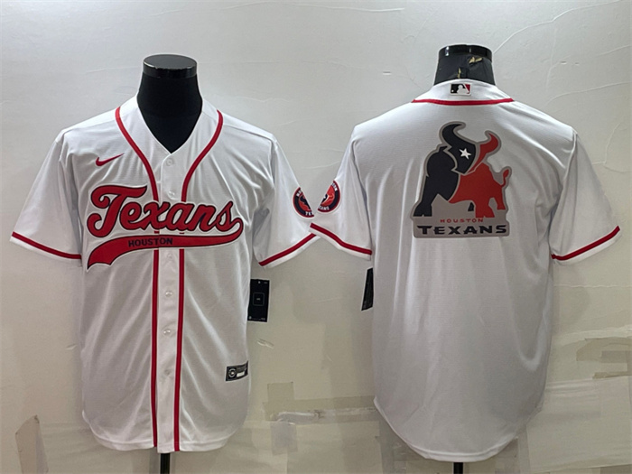 Men's Houston Texans White Team Big Logo With Patch Cool Base Stitched Baseball Jersey Men's Houston Texans White Team Big Logo With Patch Cool Base Stitched Baseball Jersey