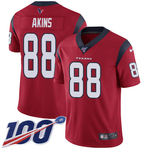 Nike Texans #88 Jordan Akins Red Alternate Men's Stitched NFL 100th Season Vapor Untouchable Limited Jersey Nike Texans #88 Jordan Akins Red Alternate Men's Stitched NFL 100th Season Vapor Untouchable Limited Jersey