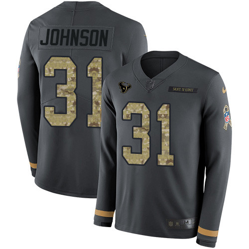 Nike Texans #31 David Johnson Anthracite Salute to Service Men's Stitched NFL Limited Therma Long Sleeve Jersey Nike Texans #31 David Johnson Anthracite Salute to Service Men's Stitched NFL Limited Therma Long Sleeve Jersey