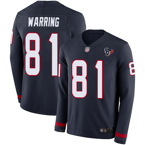Texans #81 Kahale Warring Navy Blue Team Color Men's Stitched Football Limited Therma Long Sleeve Jersey Texans #81 Kahale Warring Navy Blue Team Color Men's Stitched Football Limited Therma Long Sleeve Jersey