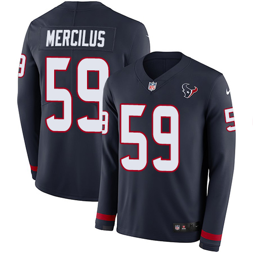 Nike Texans #59 Whitney Mercilus Navy Blue Team Color Men's Stitched NFL Limited Therma Long Sleeve Jersey Nike Texans #59 Whitney Mercilus Navy Blue Team Color Men's Stitched NFL Limited Therma Long Sleeve Jersey