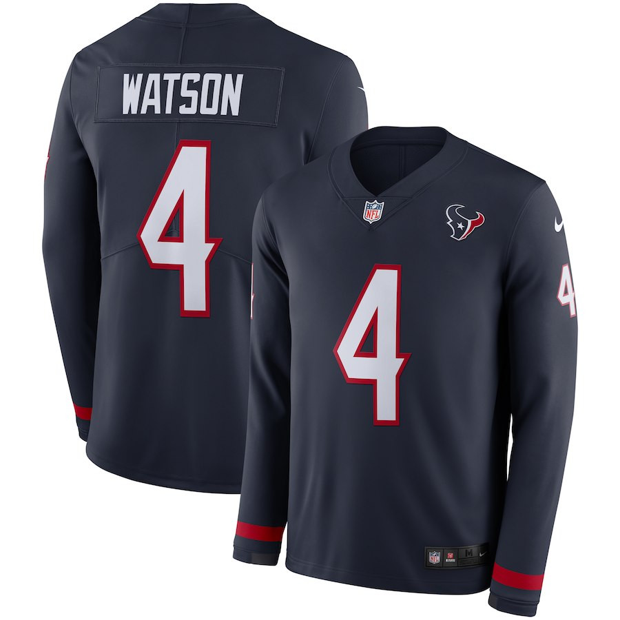 Nike Texans 4 Deshaun Watson Navy Therma Long Sleeve Jersey Nike Texans 4 Deshaun Watson Navy Therma Long Sleeve Jersey