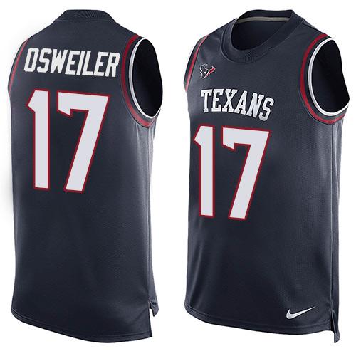 Nike Texans #17 Brock Osweiler Navy Blue Team Color Men's Stitched NFL Limited Tank Top Jersey Nike Texans #17 Brock Osweiler Navy Blue Team Color Men's Stitched NFL Limited Tank Top Jersey