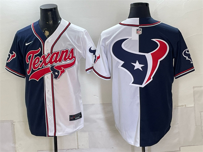 Men's Houston Texans Team Big Logo Navy White Split With Patch Cool Base Stitched Baseball Jerseys