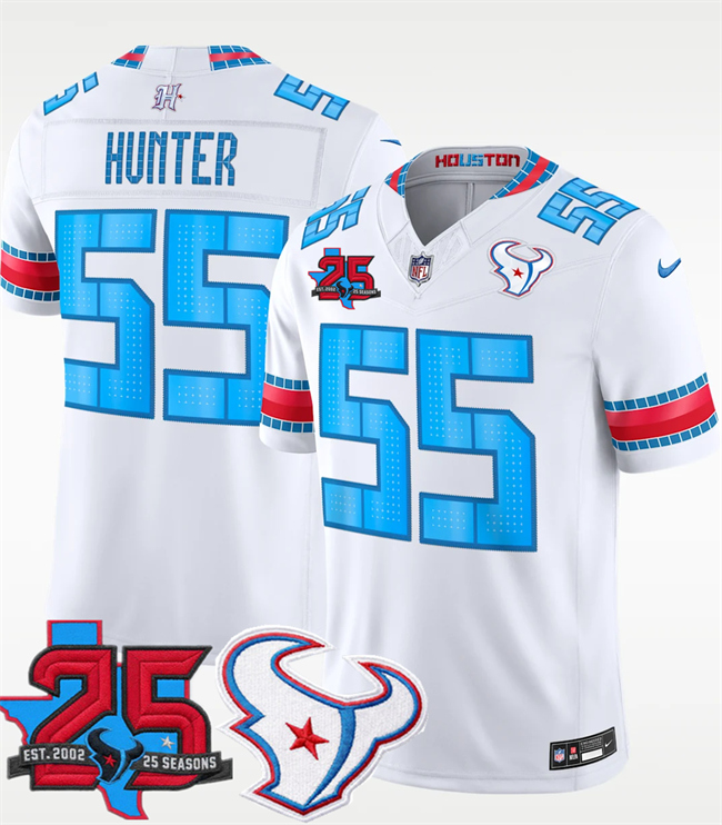 Men's Houston Texans #55 Danielle Hunter White 2026 25th Anniversary Patch F.U.S.E. 'HOUSTON US' Rivalries Collection Limited Stitched Football Jersey Men's Houston Texans #55 Danielle Hunter White 2026 25th Anniversary Patch F.U.S.E. 'HOUSTON US' Rivalries Collection Limited Stitched Football Jersey
