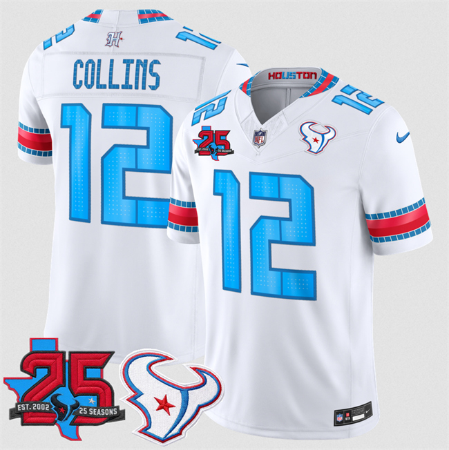Men's Houston Texans #12 Nico Collins White 2026 25th Anniversary Patch F.U.S.E. 'HOUSTON US' Rivalries Collection Limited Stitched Football Jersey Men's Houston Texans #12 Nico Collins White 2026 25th Anniversary Patch F.U.S.E. 'HOUSTON US' Rivalries Collection Limited Stitched Football Jersey