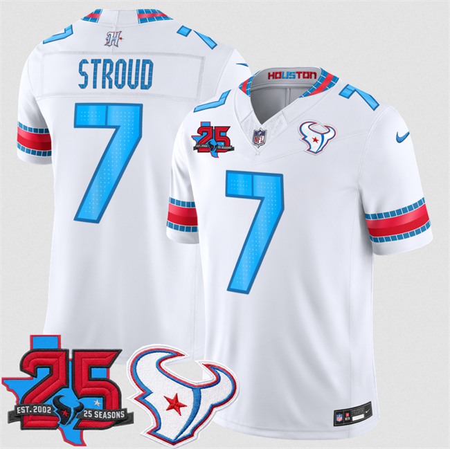 Men's Houston Texans #7 C.J. Stroud White 2026 25th Anniversary Patch F.U.S.E. 'HOUSTON US' Rivalries Collection Limited Stitched Football Jersey