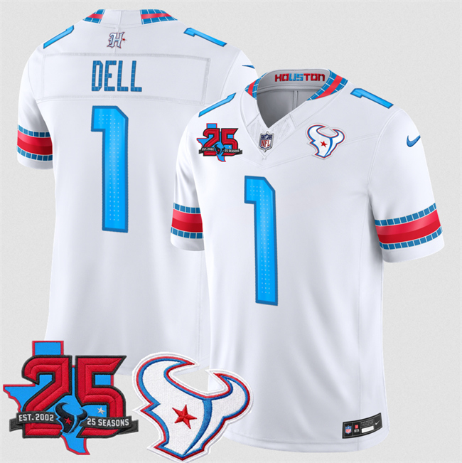 Men's Houston Texans #1 Tank Dell White 2026 25th Anniversary Patch F.U.S.E. 'HOUSTON US' Rivalries Collection Limited Stitched Football Jersey Men's Houston Texans #1 Tank Dell White 2026 25th Anniversary Patch F.U.S.E. 'HOUSTON US' Rivalries Collection Limited Stitched Football Jersey